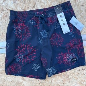 Hurley mens fireworks volley 17” shorts red & blue size small